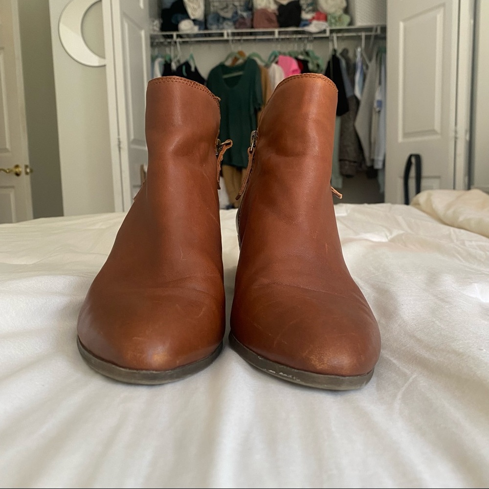FRYE Ankle Boots Cognac Leather Judith Double Zipper Zip Leather Brown 9.5 M - Picture 2 of 10